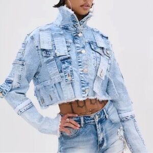 AKIRA Light Blue Distressed Denim Jacket